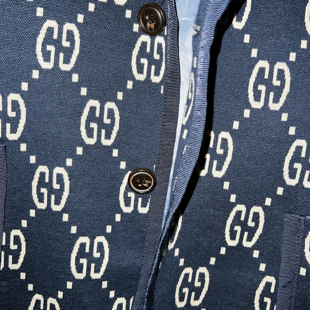Gucci Navy and Cream Patterned Men's Blazer - Picture 2 of 11
